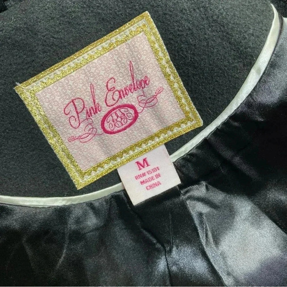 Pink Envelope M black double breasted fitted jacket w/peplum back coat - Picture 9 of 9